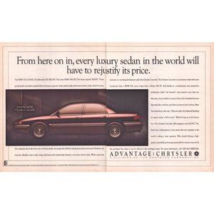 1993 Chrysler Concorde Luxury Sedan 2 Page Vintage Print Ad Wall Art Decor